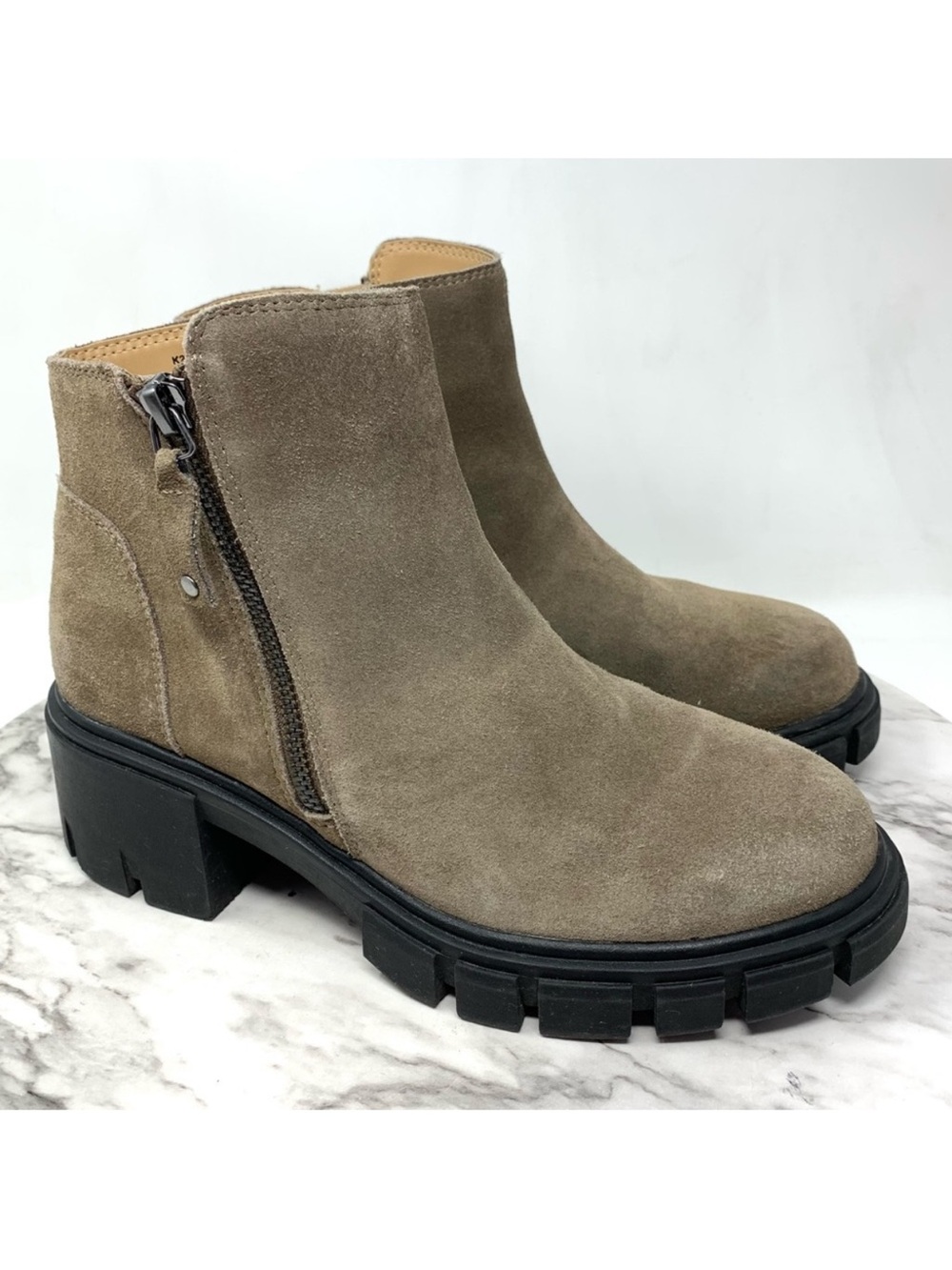 Adam Tucker Shadow Taupe Suede Chunky Lug Sole Boots 6.5 Edgy Minimalist Sporty